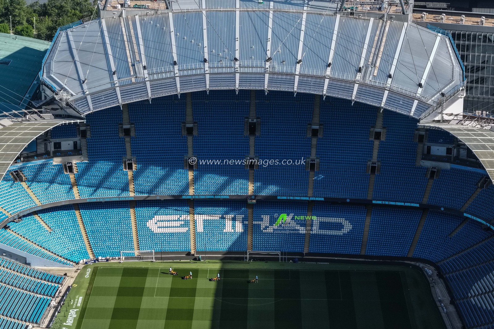 An aerial view op the Etihad Stadium and the new  Pep Guardiola Stand during the Premier League match Manchester City vs Aston Villa at Etihad Stadium, Manchester, United Kingdom on 24 May 2026

(Photo by Mark Cosgrove/News Images)