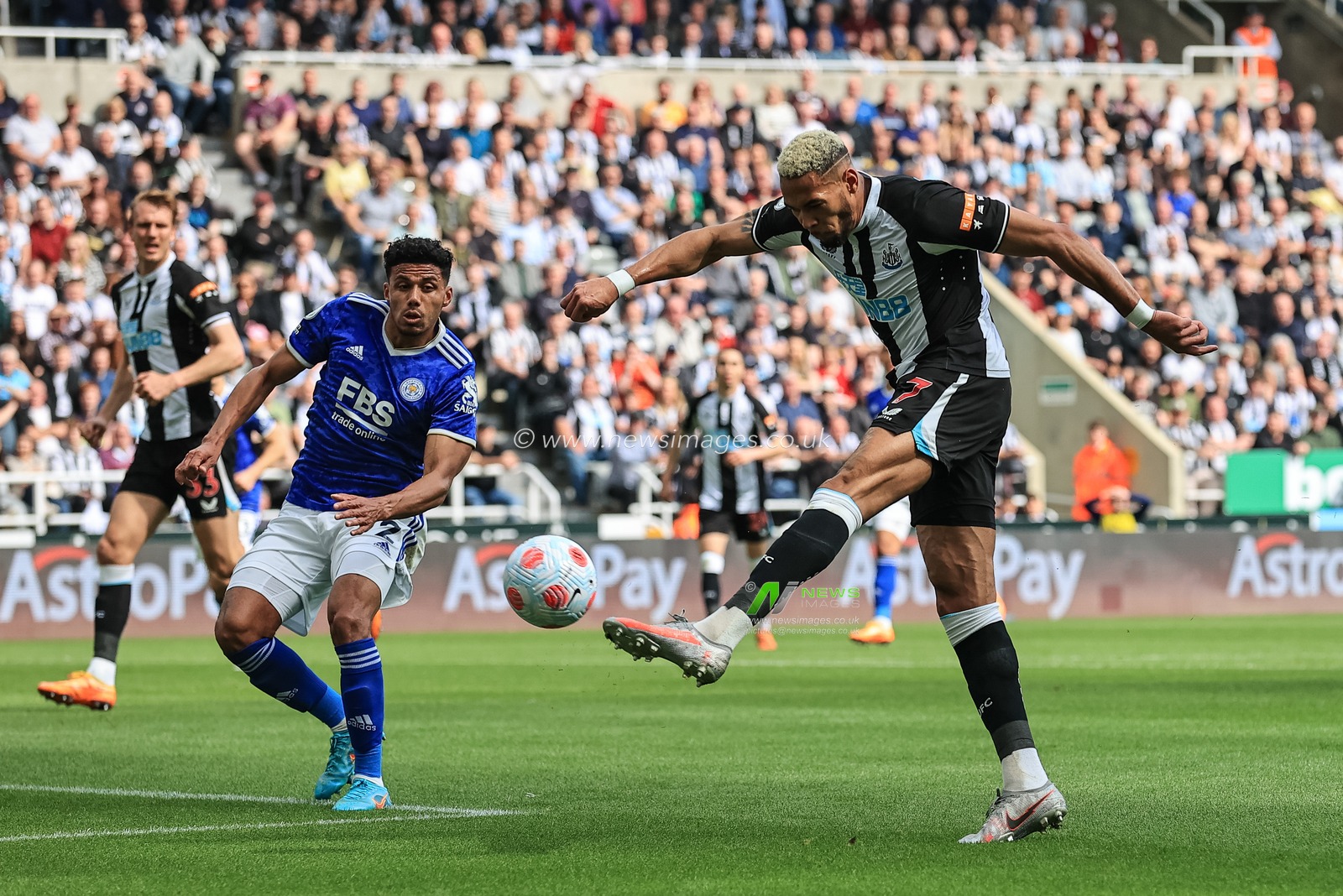 Joelinton #7 of Newcastle United shoots on goal, saved
