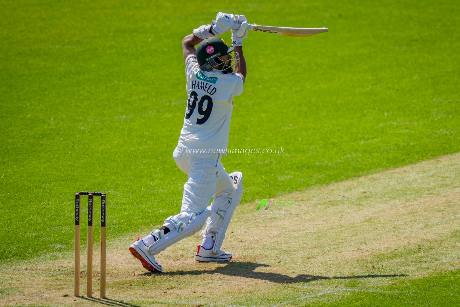 Haseeb Hameed plays a lofted driver during Leicestershire County Cricket Club vs Nottinghamshire County Cricket Club in Country Cricket Division One Day 1 at Grace Road, Leicester, United Kingdom on 01 May 2026

(Photo by Maynard Manyowa/News Images)