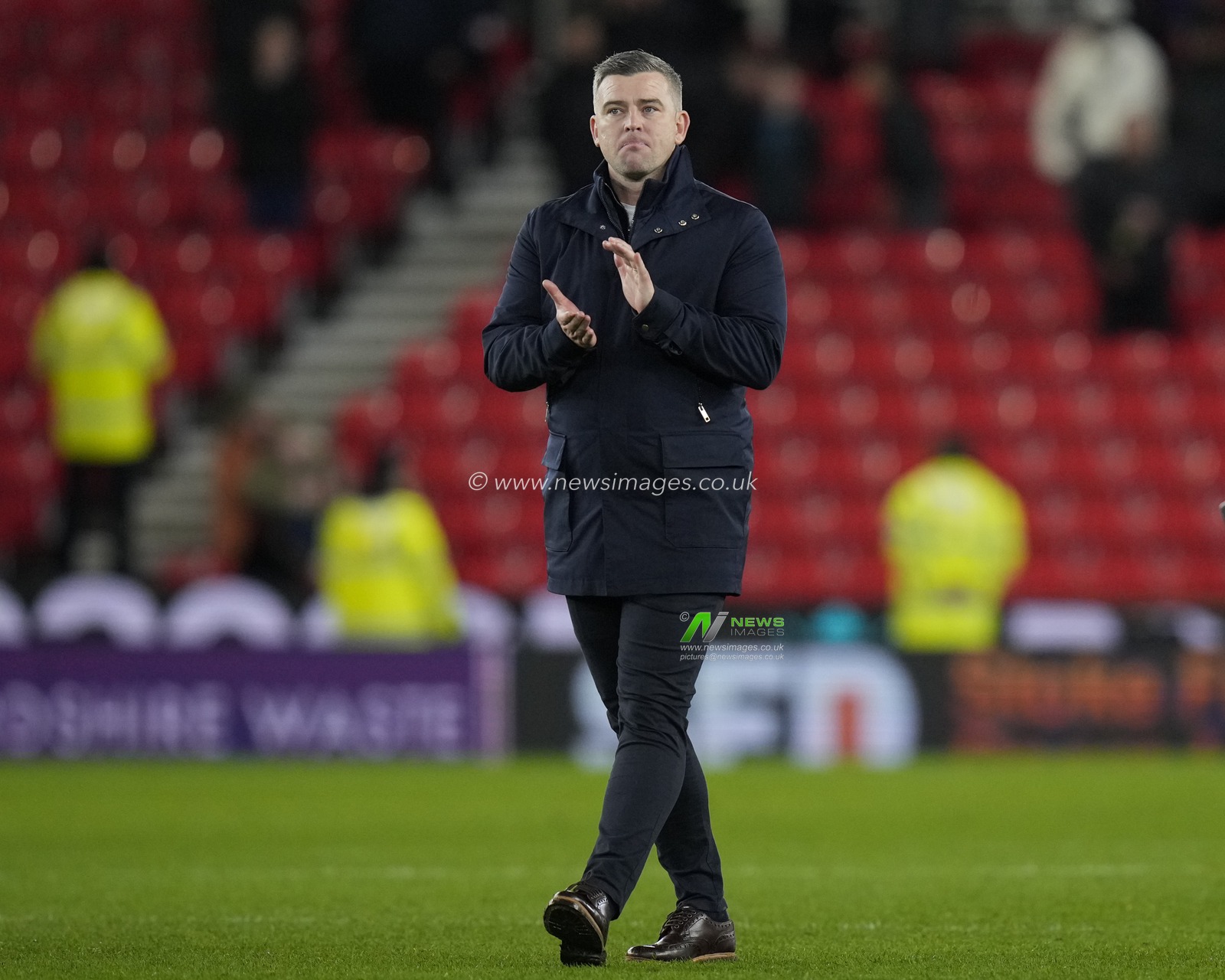 Steven Schumacher, manager of Stoke City salutes the fans after the Sky Bet Championship match Stoke City vs Queens Park Rangers at Bet365 Stadium, Stoke-on-Trent, United Kingdom, 14th February 2024

(Photo by Steve Flynn/News Images)