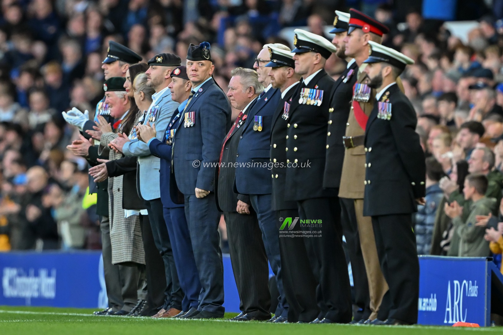 Members of the armed forces gather as tributes paid for Remembrance Day ahead of the Premier League match Everton vs Fulham at Goodison Park, Liverpool, United Kingdom, 26th October 2024

(Photo by Cody Froggatt/News Images)