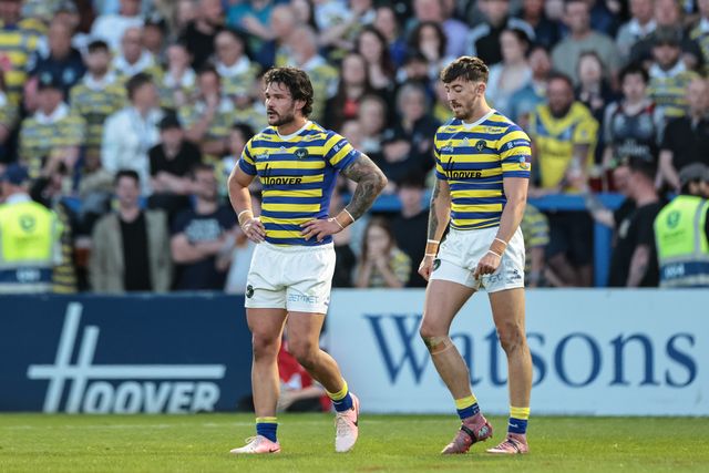 James Bentley of Warrington Wolves and Matty Ashton of Warrington Wolves during the Betfred Super League round 9 match Warrington Wolves vs Wigan Warriors at The Halliwell Jones Stadium, Warrington, United Kingdom on 24 April 2026

(Photo by Mark Cosgrove/News Images)