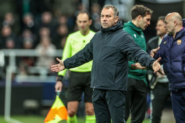 Hansi Flick manager of Barcelona reacts during the UEFA Champions League Last 16 match Newcastle Untied vs Barcelona at St. James's Park, Newcastle, United Kingdom on 10 March 2026

(Photo by Mark Cosgrove/News Images)