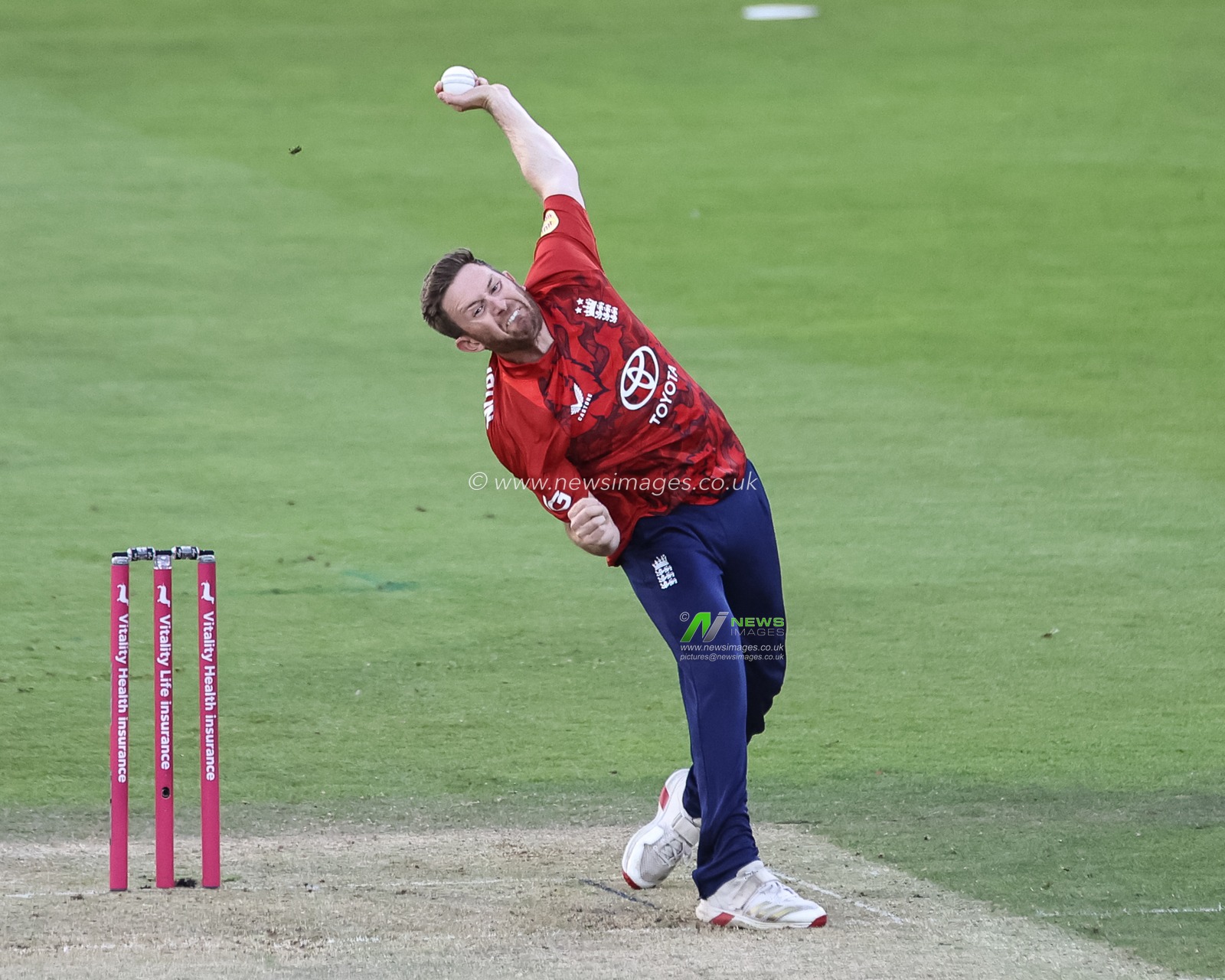 Liam Dawson of England delivers the ball during the 1st Vitality T20 International Series England v West Indies at Banks Homes Riverside Stadium, Chester-le-street, United Kingdom, 6th June 2025

(Photo by Mark Cosgrove/News Images)
