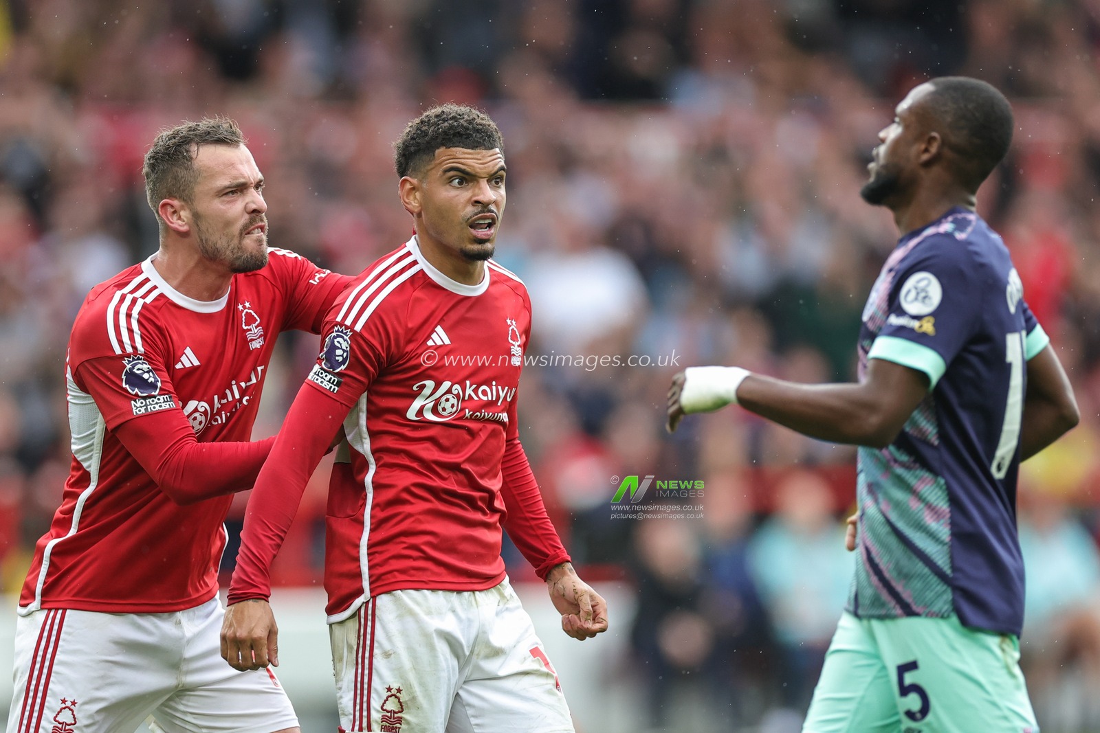Harry Toffolo #15 of Nottingham Forest and Morgan Gibbs-White #10 of Nottingham Forest react after a last man tackle during the Premier League match Nottingham Forest vs Brentford at City Ground, Nottingham, United Kingdom, 1st October 2023

(Photo by Mark Cosgrove/News Images)