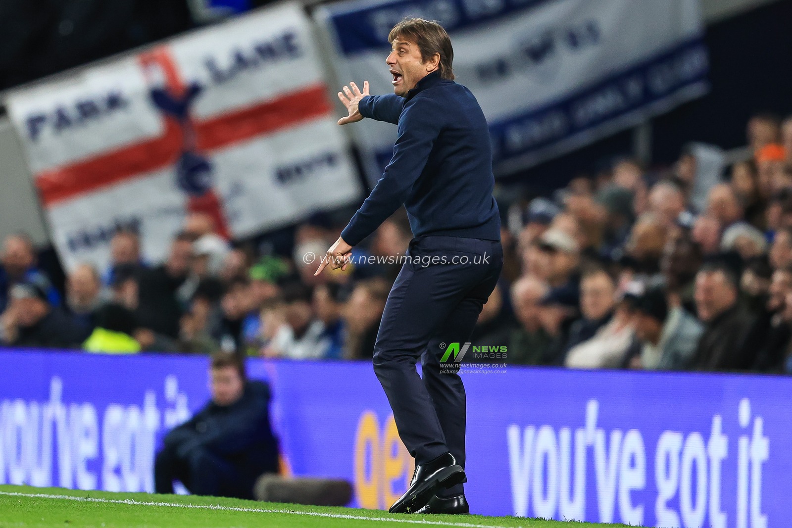 Antonio Conte manager of Tottenham Hotspur gives his team instructions