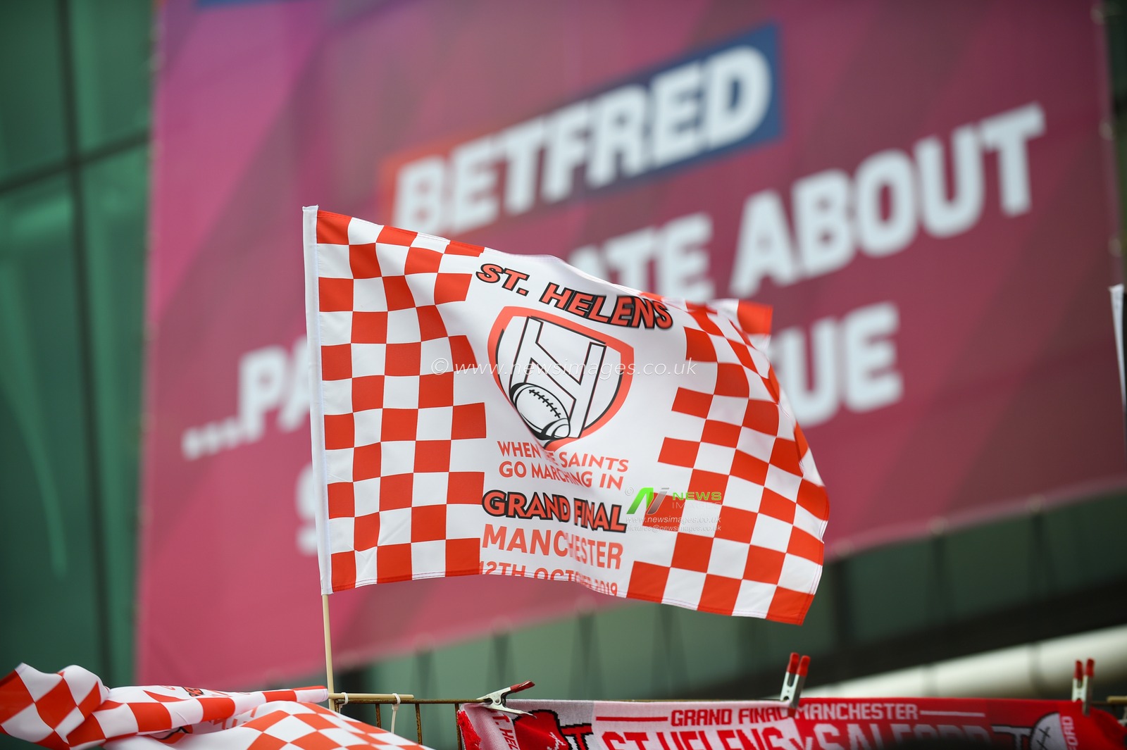 12th October 2019, Old Trafford, Manchester, England; The Grand Final 2019, Saint Helens v Salford Red Devils : Salford Flag

Credit: Richard Long/News Images