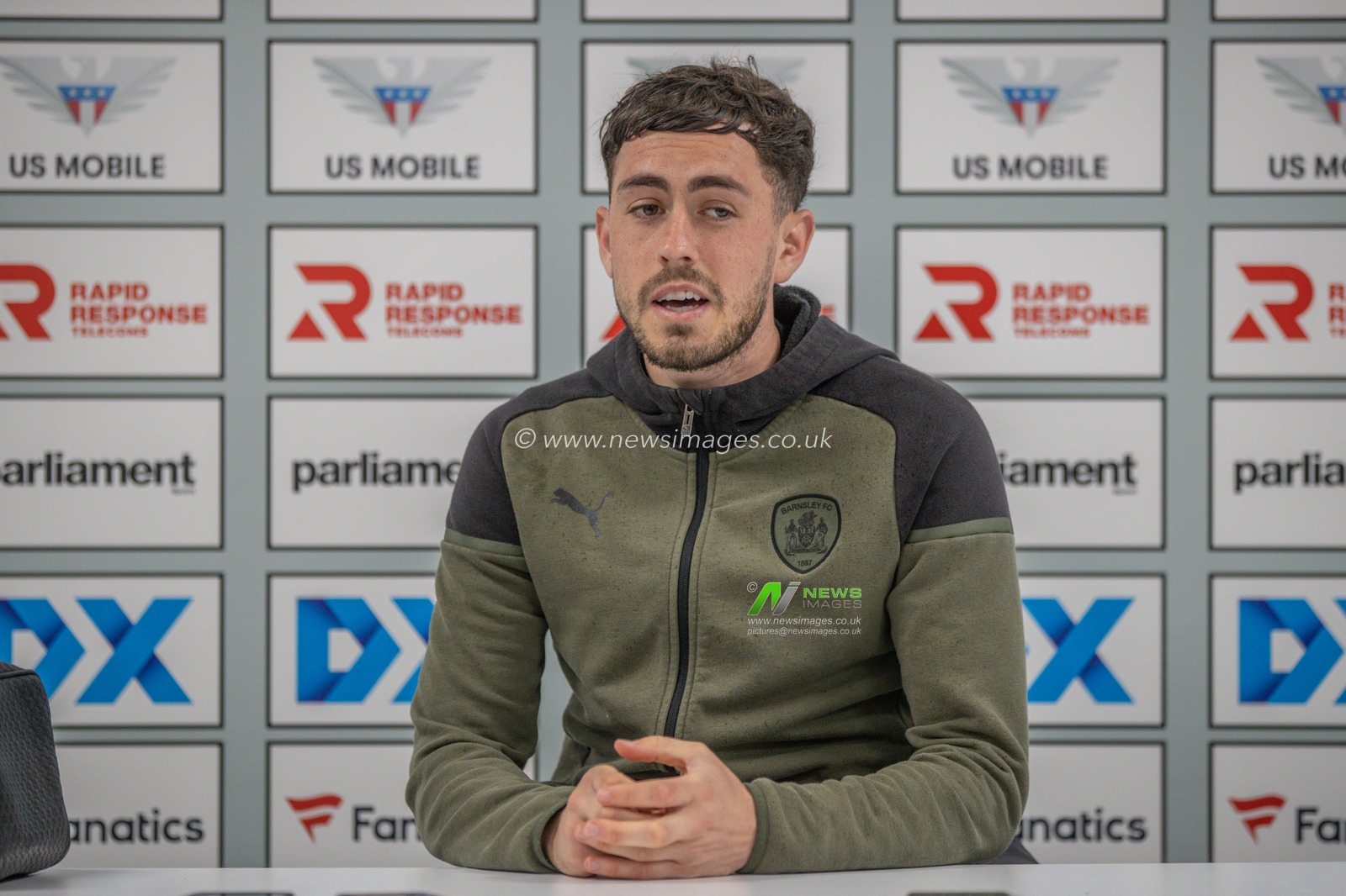 Corey O'Keeffe of Barnsley speaks in the post match press conference during the Sky Bet League 1 match Barnsley vs Reading at Oakwell, Barnsley, United Kingdom, 13th April 2024

(Photo by Alfie Cosgrove/News Images)