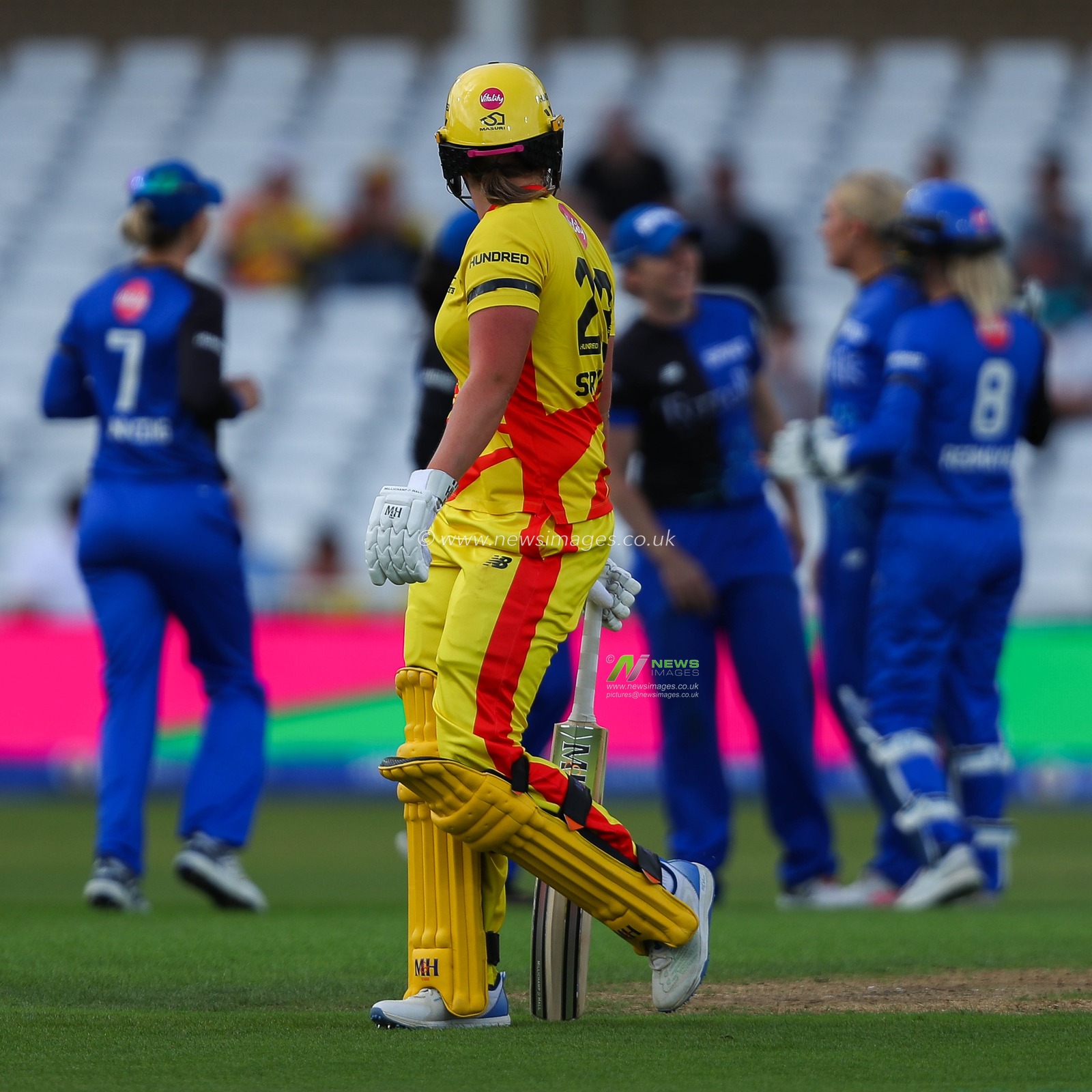 Grace Scrivens of Trent Rockets looks dejected following her dismissal during the The Hundred match Trent Rockets Women vs London Spirit Women at Trent Bridge, Nottingham, United Kingdom, 7th August 2024

(Photo by Izzy Poles/News Images)