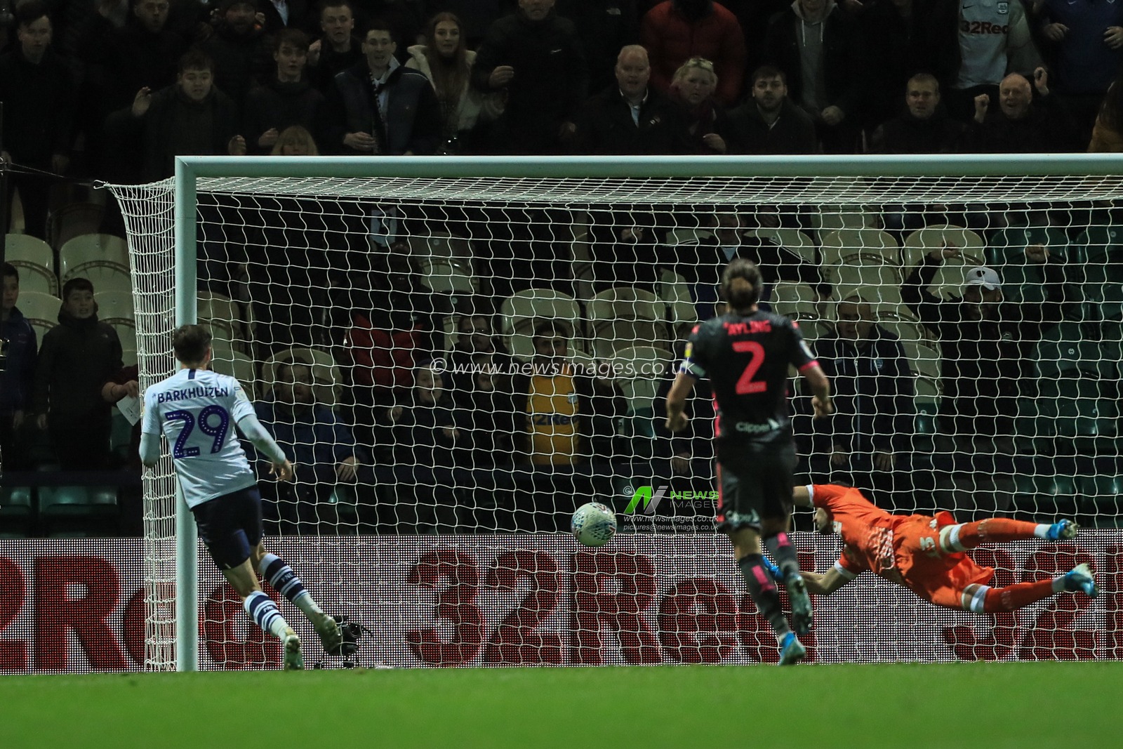 22nd October 2019, Deepdale, Preston, England; Sky Bet Championship, Preston North End v Leeds United : Tom Barkhuizen (29) of Preston North End scores to make it 1-0

Credit: Mark Cosgrove/News Images