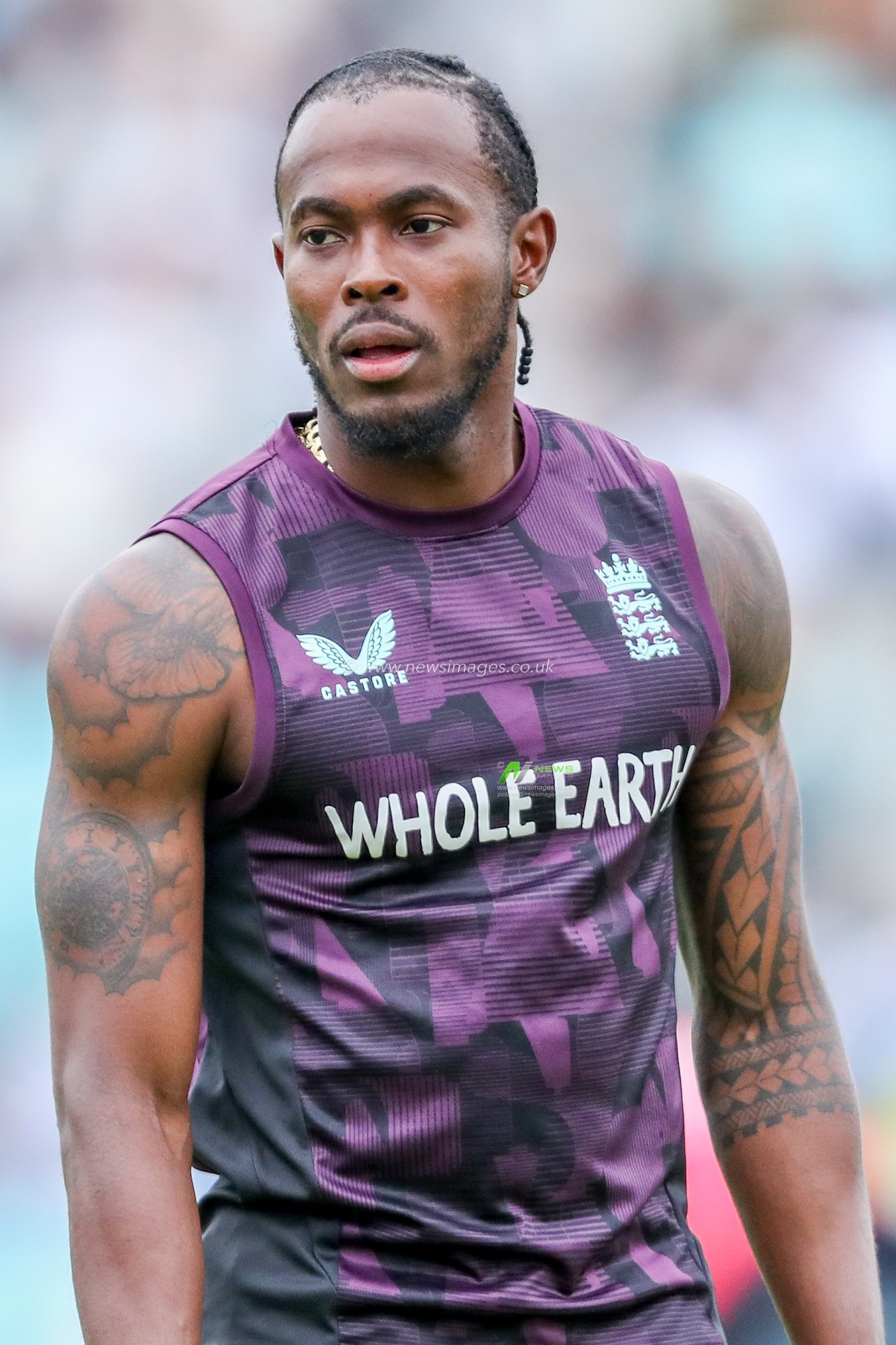 Jofra Archer of England warms up prior to the 5th Rothesay Test Match day 5 England v India at The Kia Oval, London, United Kingdom, 4th August 2025

(Photo by Izzy Poles/News Images)