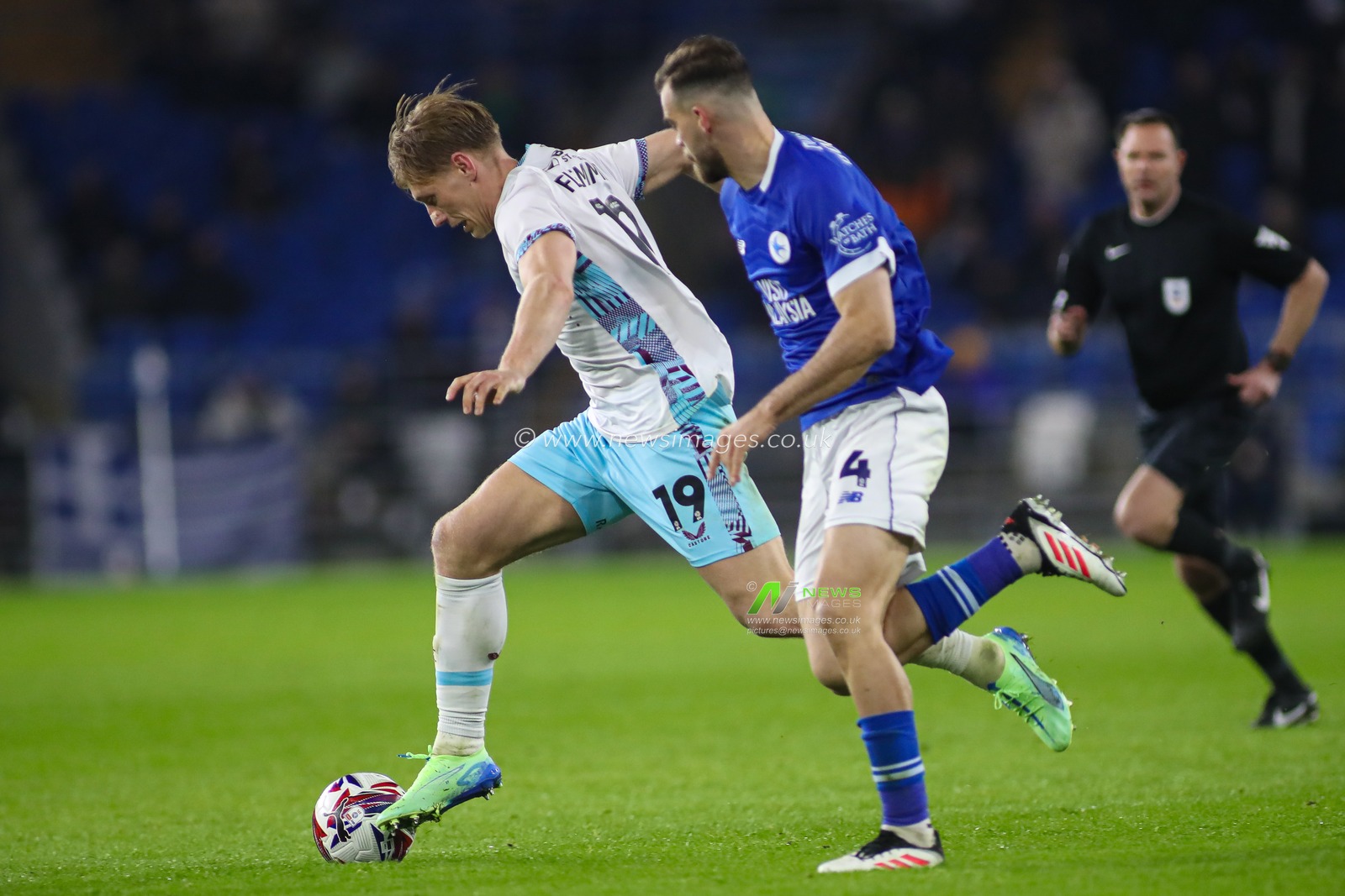 Zian Flemming of Burnley under pressure from Dimitris Goutas of Cardiff City during the Sky Bet Championship match Cardiff City vs Burnley at Cardiff City Stadium, Cardiff, United Kingdom, 4th March 2025

(Photo by Andrew Lewis/News Images)