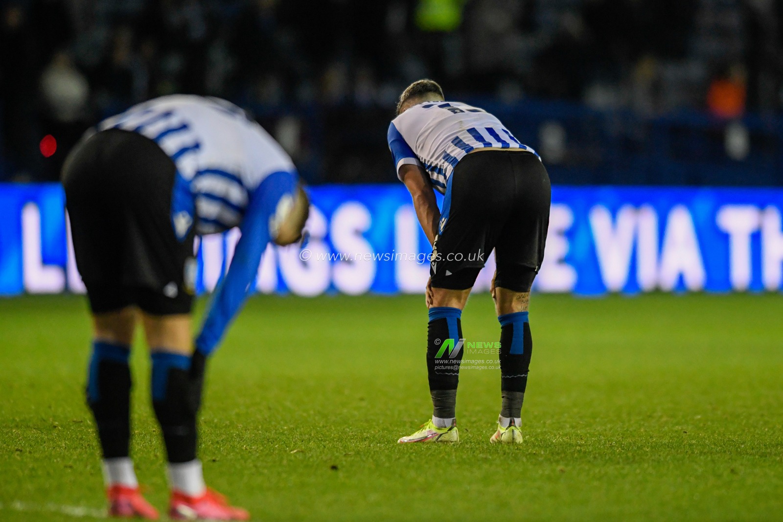 Callum Paterson #13 and Florian Kamberi #20 of Sheffield Wednesday react to their 1-1 draw after the final whistle