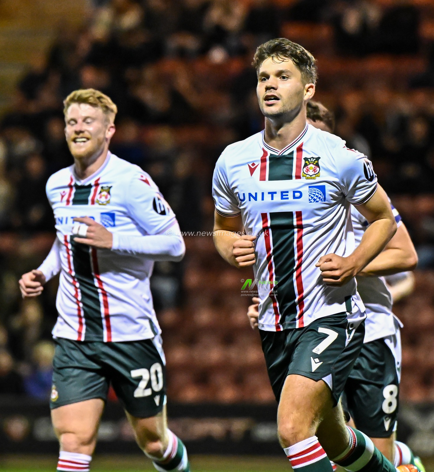 Jordan Davies 7# of Wrexham Association Football Club  celebrates scoring his goal, during the EFL Trophy match Crewe Alexandra vs Wrexham at Alexandra Stadium, Crewe, United Kingdom, 10th October 2023

(Photo by Cody Froggatt/News Images)
