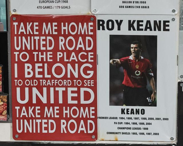 Manchester United cards and poster for sale during the Premier League match Manchester United vs Aston Villa at Old Trafford, Manchester, United Kingdom on 15 March 2026

(Photo by Mark Cosgrove/News Images)