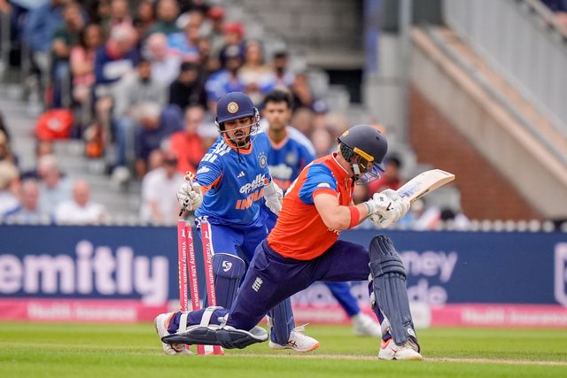 Ishan Kishan of India attempts to stump Jacob Bethell of England during the Second Vitality T20 International match England vs India at Old Trafford, Manchester, United Kingdom on 04 July 2026

(Photo by Maynard Manyowa/News Images)