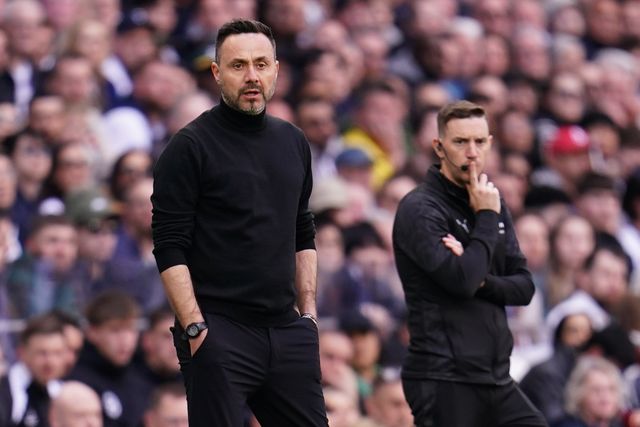 Roberto De Zerbi manager of Tottenham Hotspur watches on during the Premier League match Tottenham Hotspur vs Brighton & Hove Albion at Tottenham Hotspur Stadium, London, United Kingdom on 18 April 2026

(Photo by Harvey Murphy/News Images)