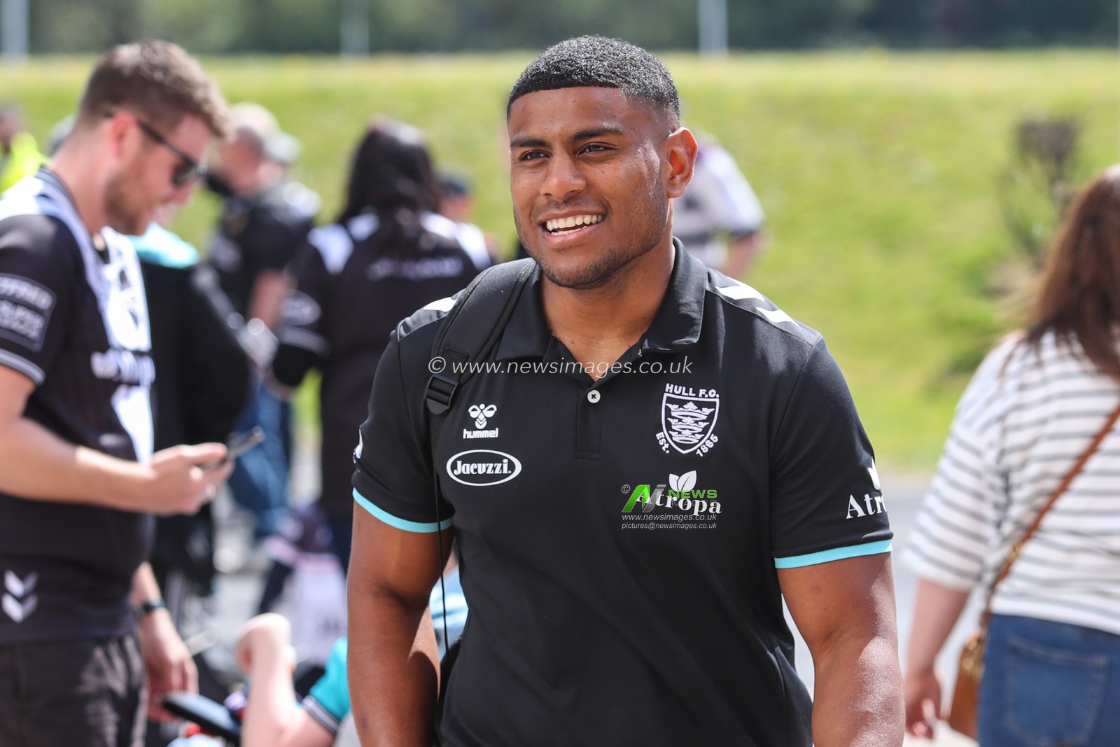 Joe Lovodua #14 of Hull FC arrives at the MKM Stadium