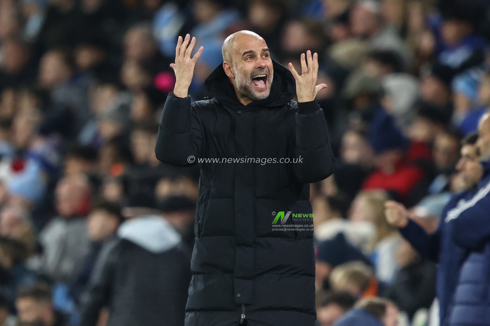 Pep Guardiola manager of Manchester City reacts during the Premier League match Manchester City vs Nottingham Forest at Etihad Stadium, Manchester, United Kingdom, 4th December 2024

(Photo by Alfie Cosgrove/News Images)