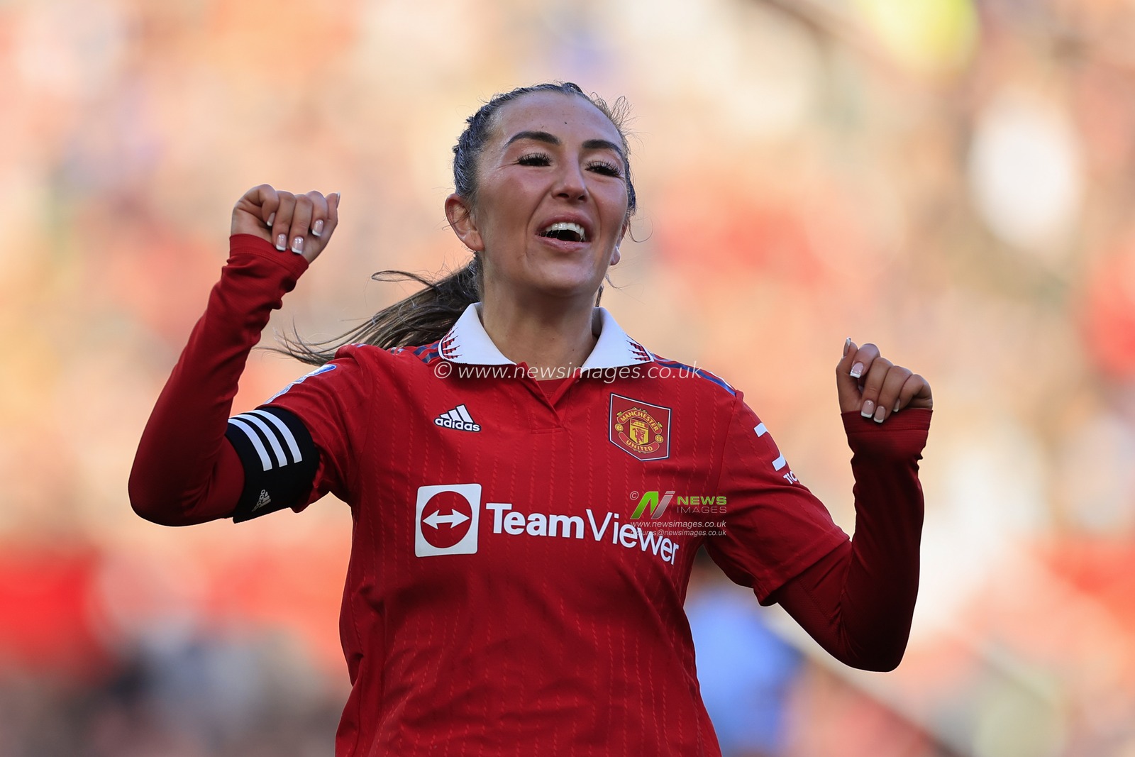 Katie Zelem #10 of Manchester United celebrates the third goal during The FA Women's Super League match Manchester United Women vs Aston Villa Women at Old Trafford, Manchester, United Kingdom, 3rd December 2022

(Photo by Conor Molloy/News Images)