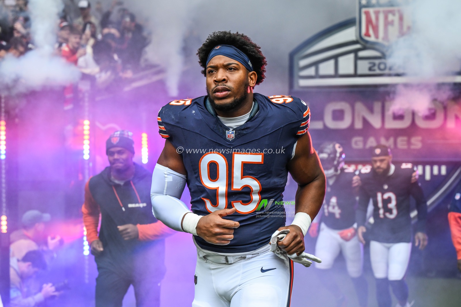 DeMarcus Walker of the Chicago Bears comes onto the field ahead of the Week 6 match Chicago Bears vs Jacksonville Jaguars at Tottenham Hotspur Stadium, London, United Kingdom, 13th October 2024

(Photo by Craig Thomas/News Images)