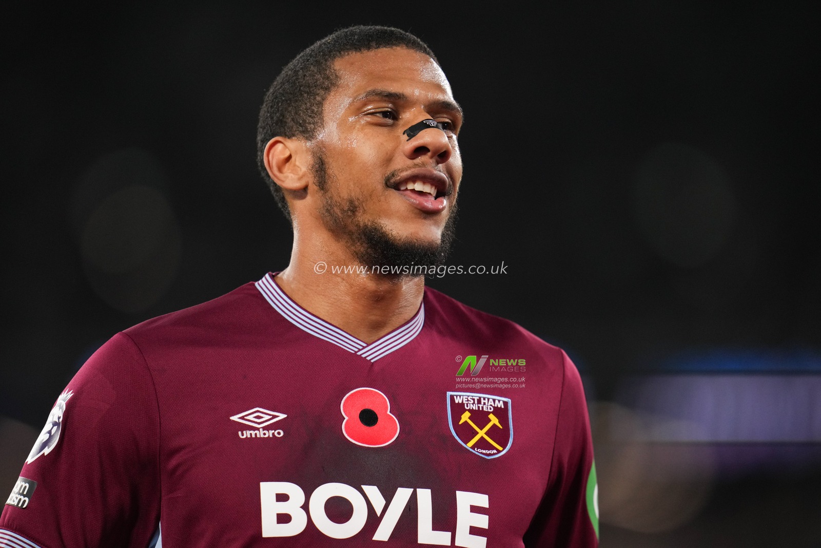 Jean-Clair Todibo of West Ham United during the Premier League match West Ham United vs Burnley at London Stadium, London, United Kingdom, 8th November 2025

(Photo by Harvey Murphy/News Images)

*** GER AUT SUI OUT ***