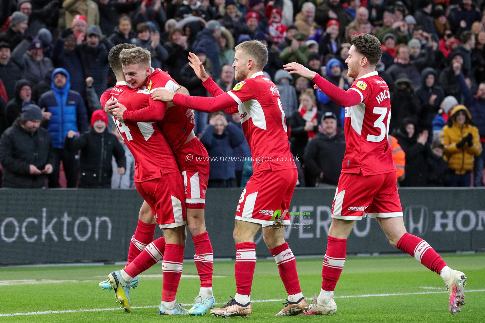 Marcus Forss #21 of Middlesbrough celebrates his goal with his team mates and makes the score 1-0 during the Sky Bet Championship match Middlesbrough vs Millwall at Riverside Stadium, Middlesbrough, United Kingdom, 14th January 2023

(Photo by James Heaton/News Images)