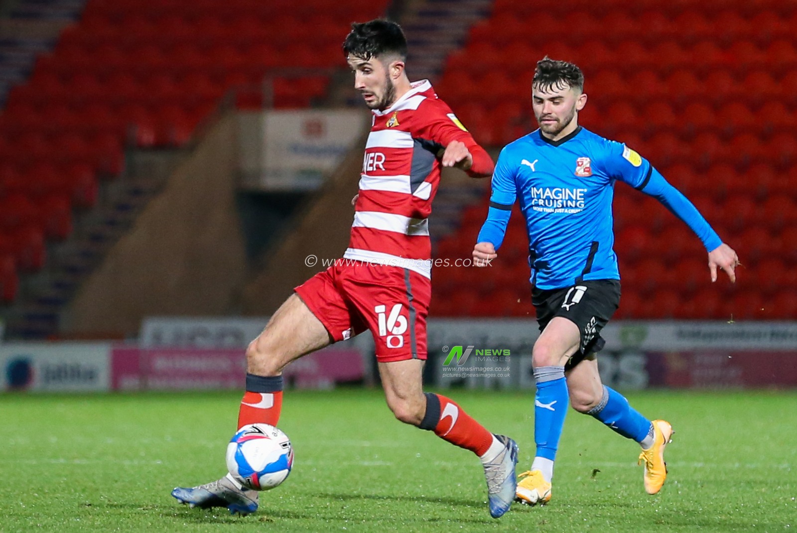 Danny Amos #16 of Doncaster Rovers in action during the game