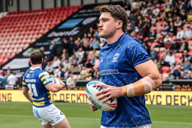 Liam Byrne of Warrington Wolves in the pre-game warm up during the Betfred Super League round 20 match Leigh Leopards vs Warrington Wolves at Leigh Sports Village, Leigh, United Kingdom on 25 July 2026

(Photo by Alfie Cosgrove/News Images)