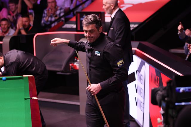 Ronnie O'Sullivan of England celebrates after the game against Pang Junxu of China during the second round match on day ten of the 2025 Halo World Snooker Championship at Crucible Theatre, Sheffield, United Kingdom, 28th April 2025

(Photo by Alex Roebuck/News Images)