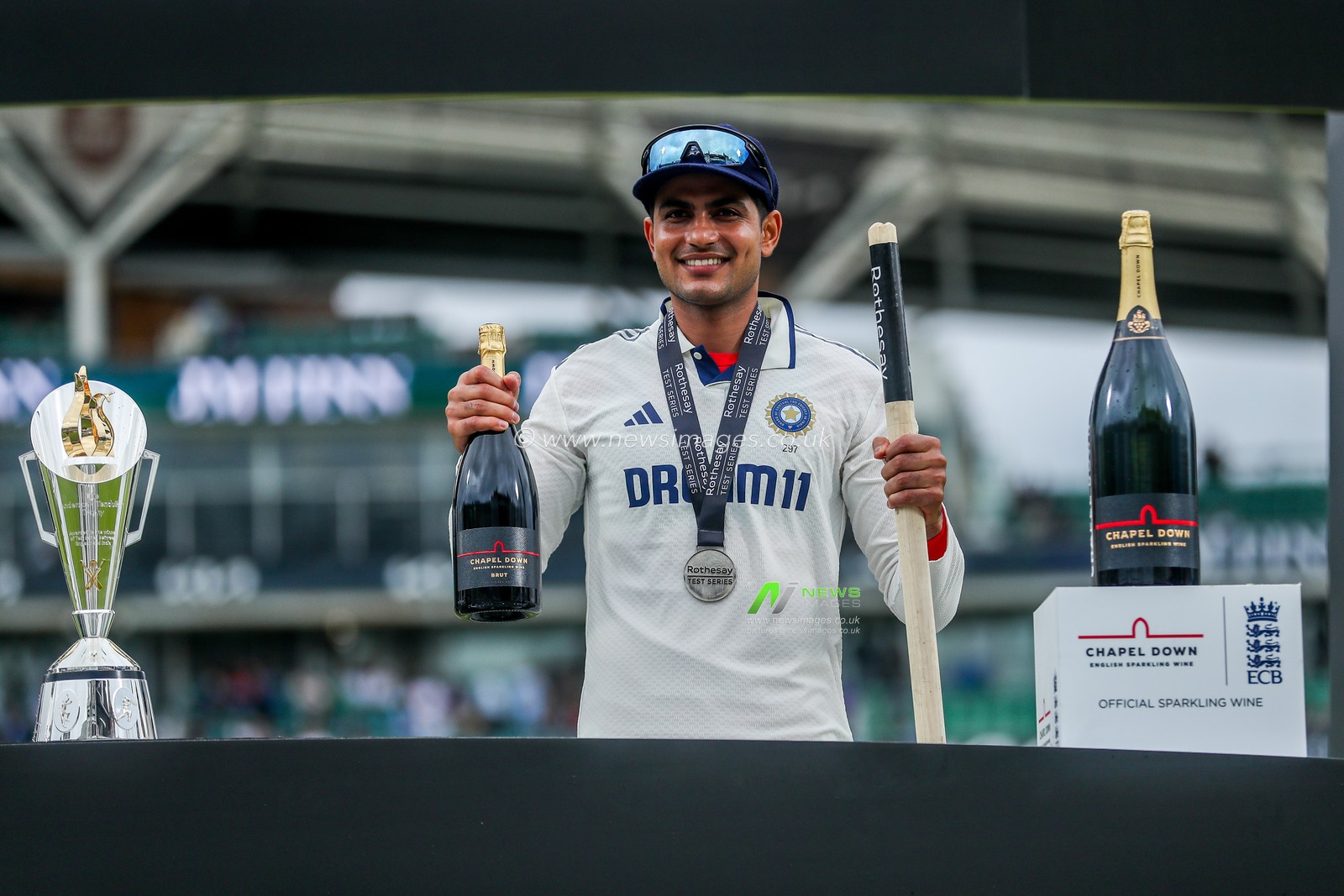 Shubman Gill of India celebrates as the series is drawn following the 5th Rothesay Test Match day 5 England v India at The Kia Oval, London, United Kingdom, 4th August 2025

(Photo by Izzy Poles/News Images)