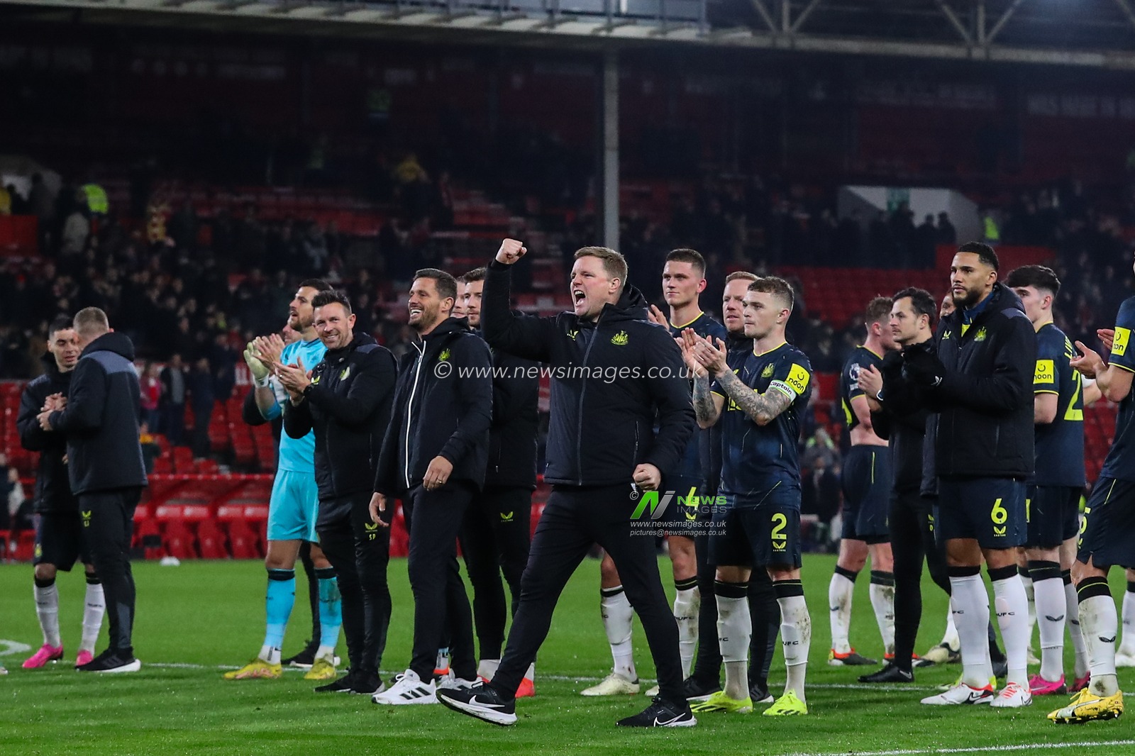 Eddie Howe manager of Newcastle United celebrates his teams win after the Premier League match Nottingham Forest vs Newcastle United at City Ground, Nottingham, United Kingdom, 10th February 2024

(Photo by Gareth Evans/News Images)