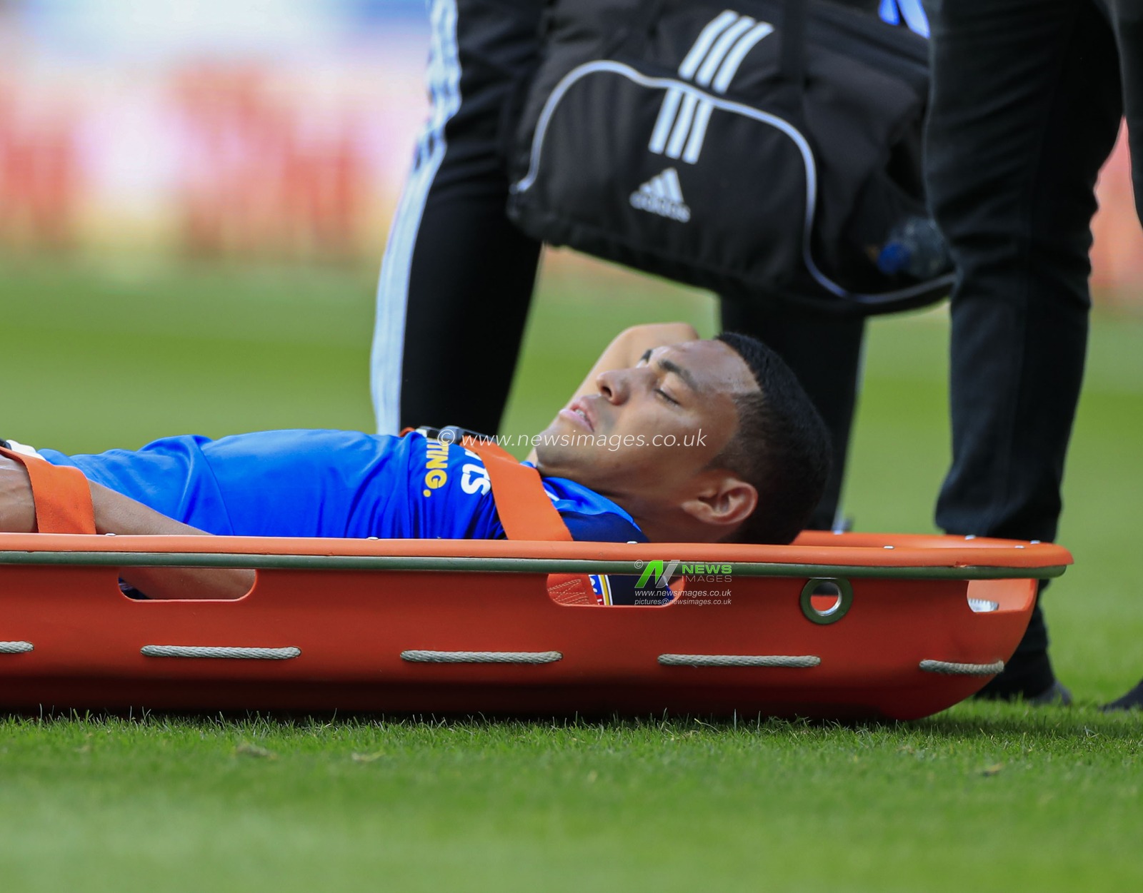 31st August 2019, St Andrew's, Birmingham, England; Sky Bet Championship Football,  Birmingham City vs Stoke City ; Jefferson Montero (15) of Birmingham City is stretchered off the field in the 28th minute

Credit: Conor Molloy/News Images


English Football League images are subject to DataCo Licence