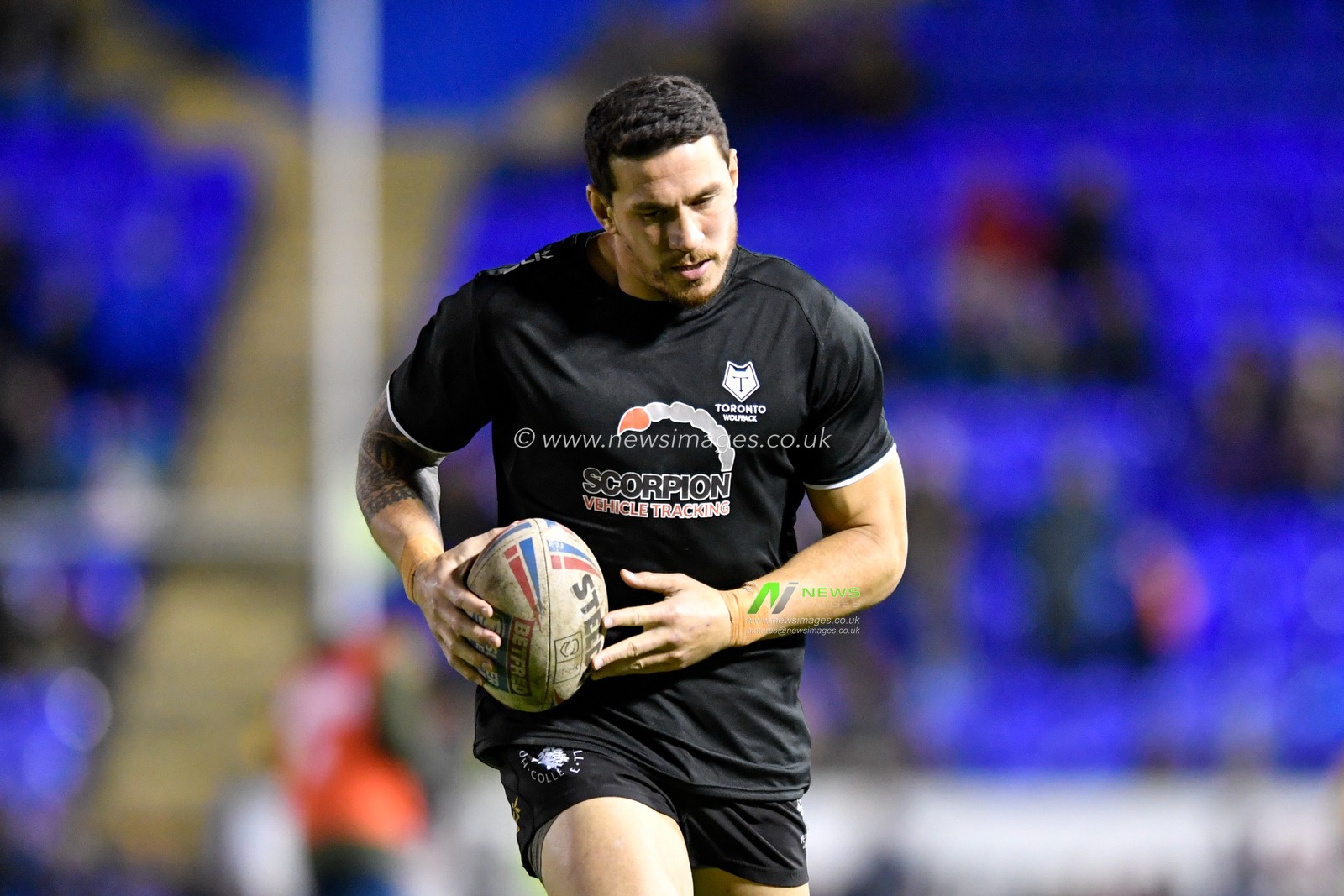 21st February 2020, Halliwell Jones Stadium, Warrington, England; Betfred Super League, Warrington Wolves v Toronto Wolfpack : Sonny-Bill Williams (21) of Toronto Wolfpack warming up
