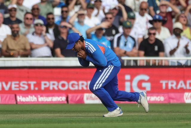 Vaibhav Sooryavanshi of India catches out Jacob Bethell of England during the Third Vitality T20 International match England vs India at Trent Bridge, Nottingham, United Kingdom on 07 July 2026

(Photo by Mark Cosgrove/News Images)