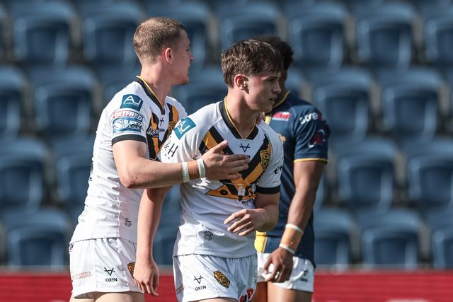 Jenson Windley of Castleford Tigers Reserves celebrates his try during the Rugby League Reserves match Leeds Rhinos Reserves vs Castleford Tigers Reserves at AMT Headingley Stadium, Leeds, United Kingdom on 22 May 2026

(Photo by Mark Cosgrove/News Images)