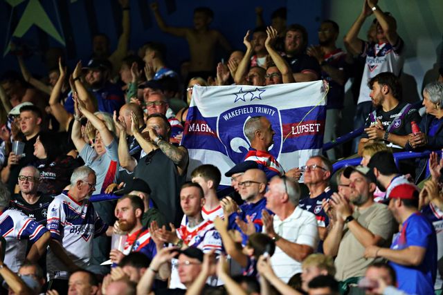 Wakefield fans after the Betfred Super League round 19 match Huddersfield Giants vs Wakefield Trinity at the Accu Stadium, Huddersfield, United Kingdom, 18th July 2025

(Photo by Sam Eaden/News Images)