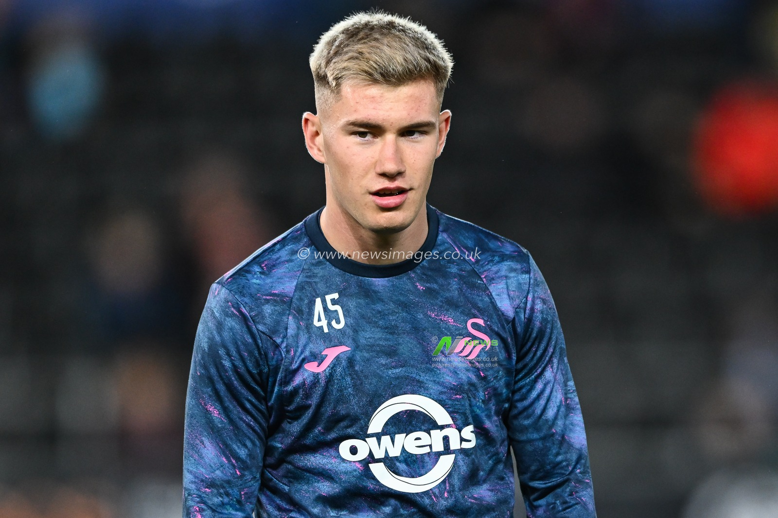 Cameron Congreve #45 of Swansea City during the pre-game warmup ahead of the Sky Bet Championship match Swansea City vs Norwich City at Swansea.com Stadium, Swansea, United Kingdom, 4th October 2023

(Photo by Craig Thomas/News Images)