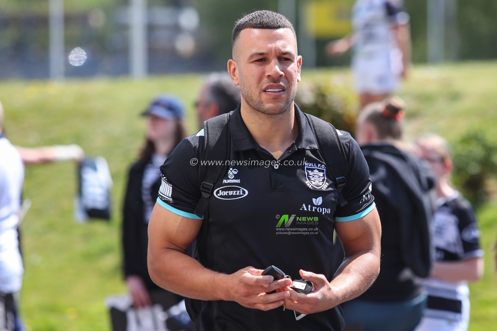 Carlos Tuimavave #3 of Hull FC arrives at the MKM Stadium