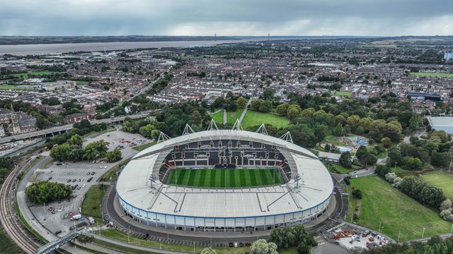 An aerial view of MKM Stadium ahead of the Betfred Super League Round 26 match Hull FC vs Warrington Wolves at MKM Stadium, Hull, United Kingdom, 13th September 2025

(Photo by Alfie Cosgrove/News Images)
