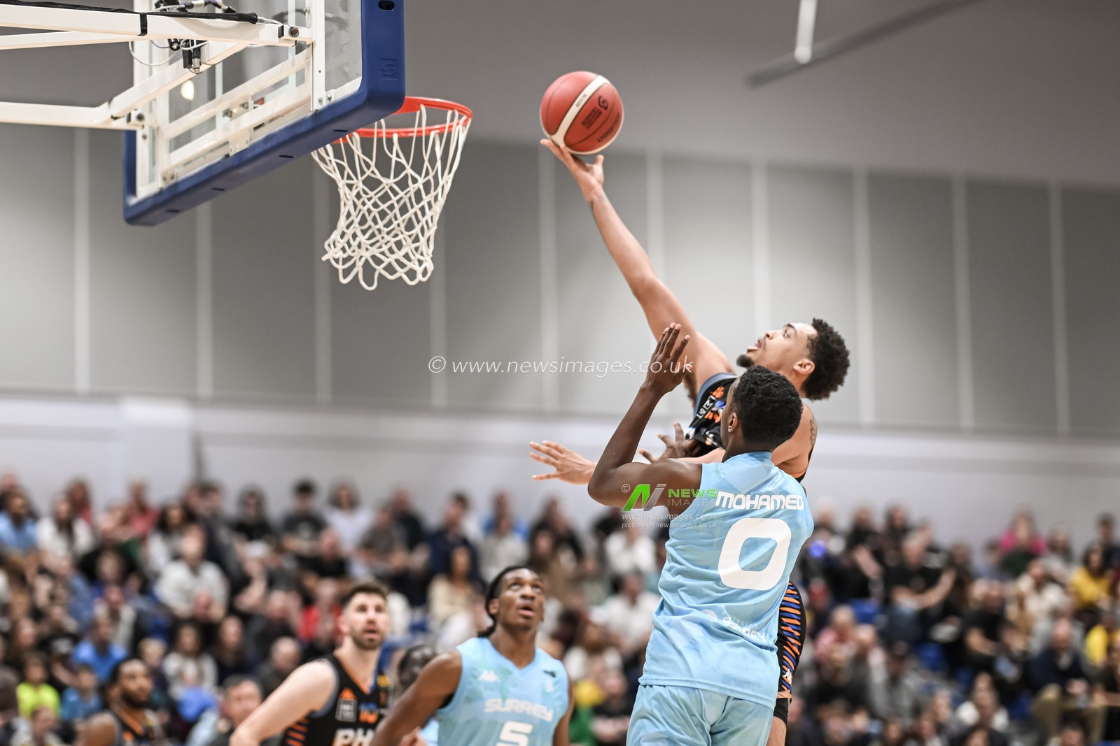 Ethan Chargois of Cheshire Phoenix drives to the net during the British Basketball Championship match Cheshire Phoenix vs Surrey Scorchers at Ellesmere Port Sports Village, Ellesmere Port, United Kingdom, 19th November 2023

(Photo by Craig Thomas/News Images)