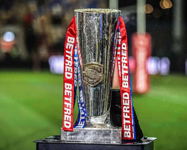 The Betfred Super League trophy during the Betfred Super League Round 1 match York Knights vs Hull KR at LNER Community Stadium, Lincoln, United Kingdom on 12 February 2026

(Photo by Alfie Cosgrove/News Images)