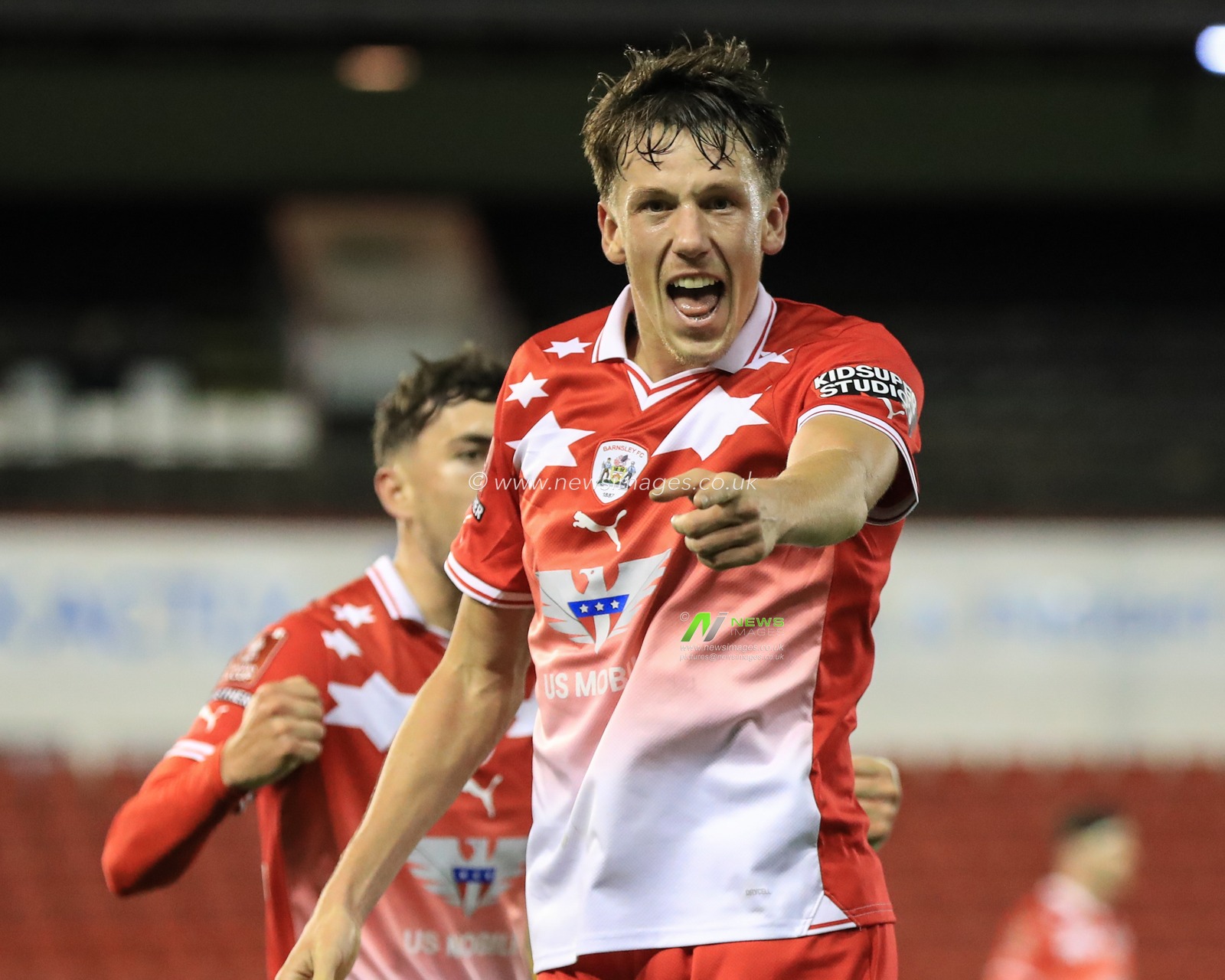MaÃ«l de Gevigney #6 of Barnsley celebrates his goal to make it 3-2 during the Emirates FA Cup 1st Round match Barnsley vs Horsham FC at Oakwell, Barnsley, United Kingdom, 3rd November 2023

(Photo by Alfie Cosgrove/News Images)