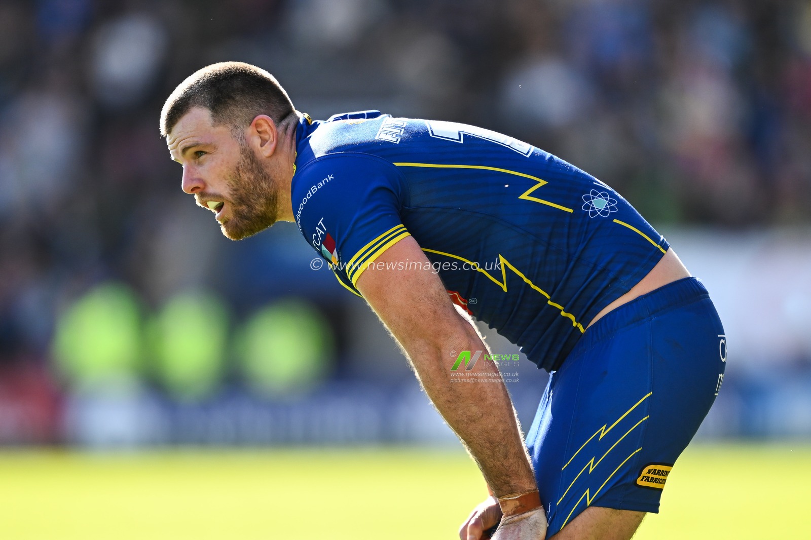 Lachlan Fitzgibbon of Warrington Wolves takes a breather during a break in play during the Betfred Super League match Warrington Wolves vs Catalans Dragons at Halliwell Jones Stadium, Warrington, United Kingdom, 30th March 2024

(Photo by Craig Thomas/News Images)