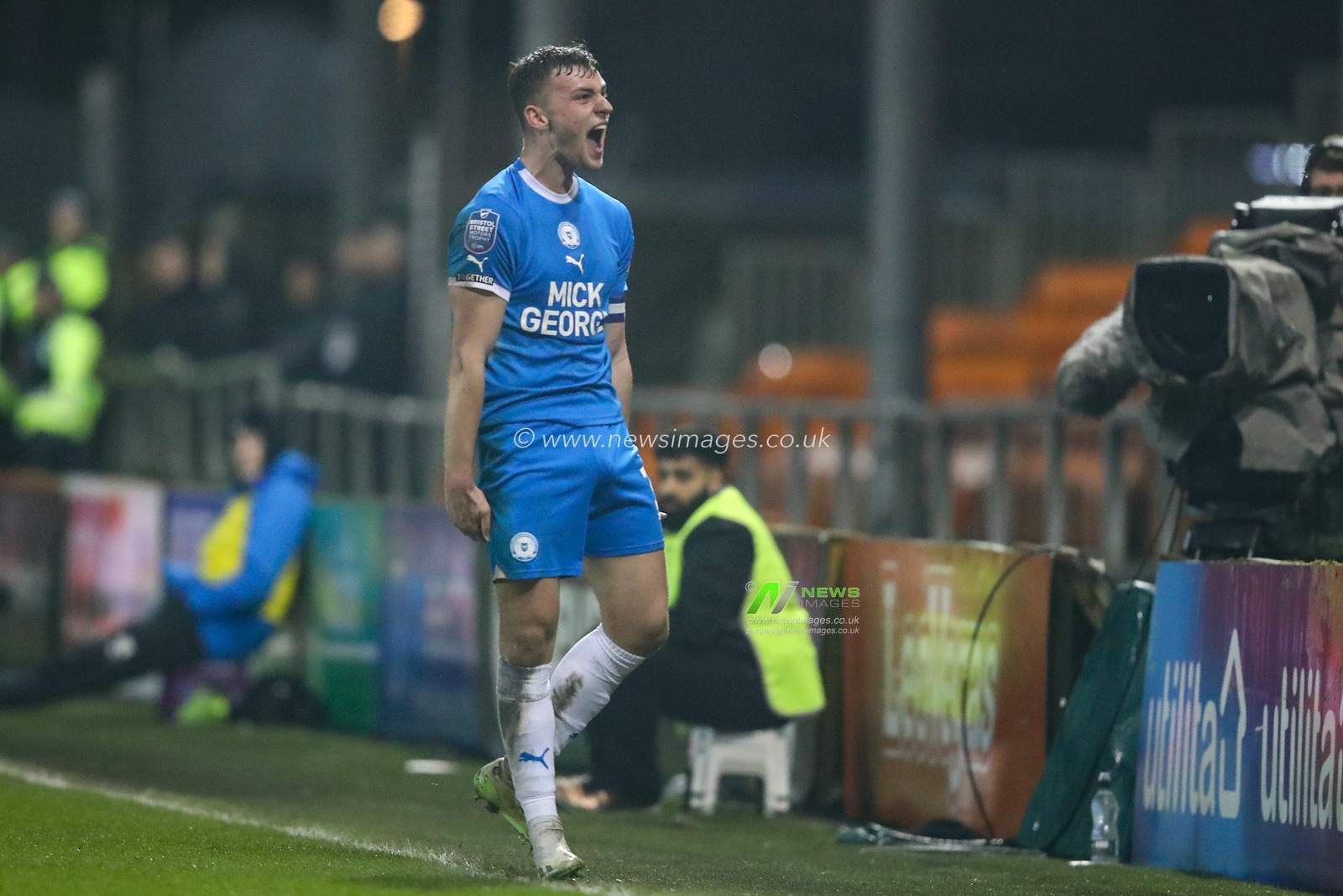Harrison Burrows of Peterborough United celebrates his goal to make it 0-3 during the Bristol Street Motors Trophy Semi-Final match Blackpool vs Peterborough United at Bloomfield Road, Blackpool, United Kingdom, 20th February 2024

(Photo by Gareth Evans/News Images)