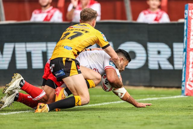 Rhyse Martin of Hull KR goes over for a try during the Betfred Super League round 21 match Hull KR vs Castleford Tigers at Sewell Group Craven Park, Kingston upon Hull, United Kingdom, 9th August 2025

(Photo by Alfie Cosgrove/News Images)