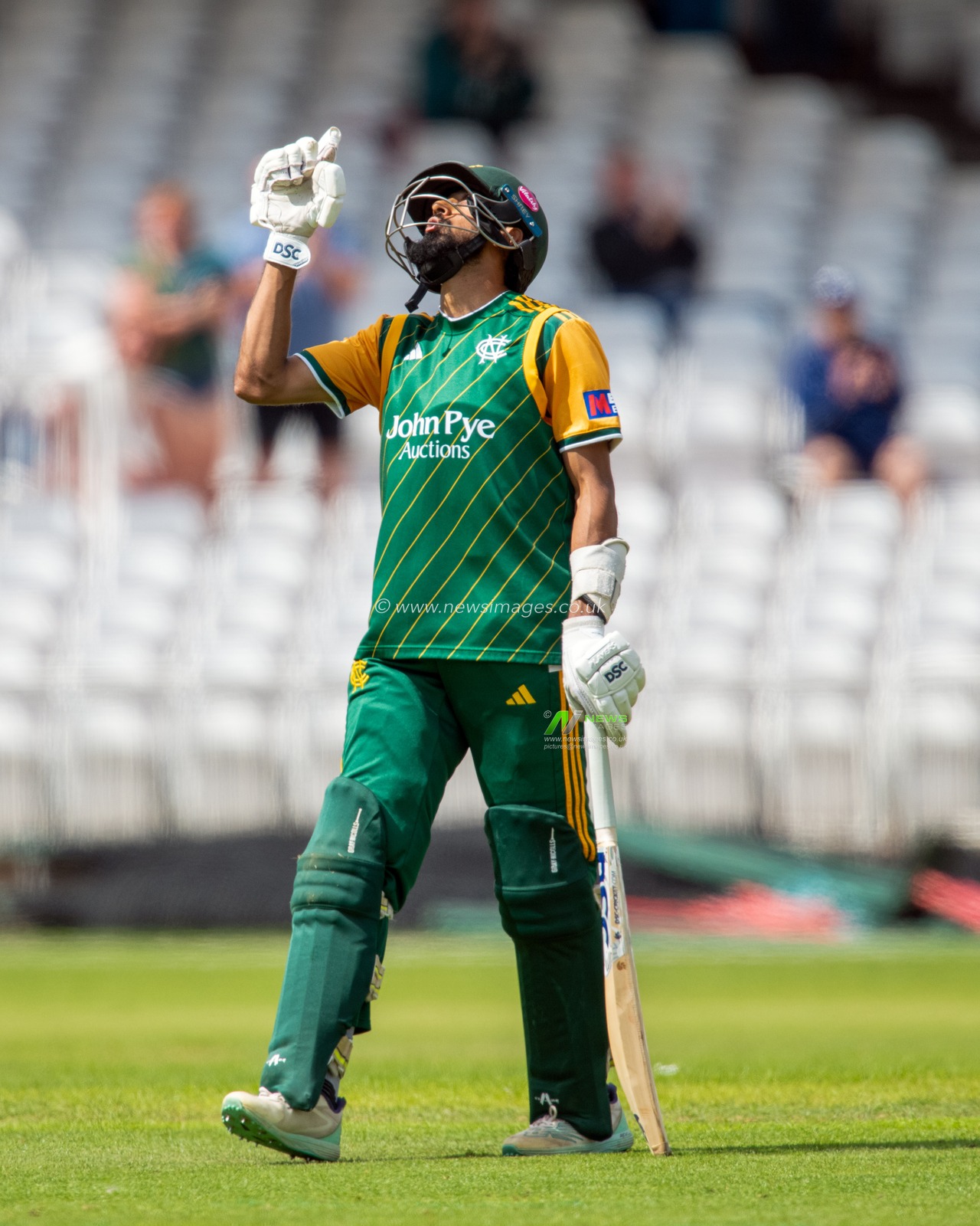 Haseeb HAMEED of Nottingham Outlaws celebrates his century during the Royal London One-day Cup Group B match Nottinghamshire vs Gloucestershire at Trent Bridge, Nottingham, United Kingdom, 9th August 2024

(Photo by Mark Dunn/News Images)
