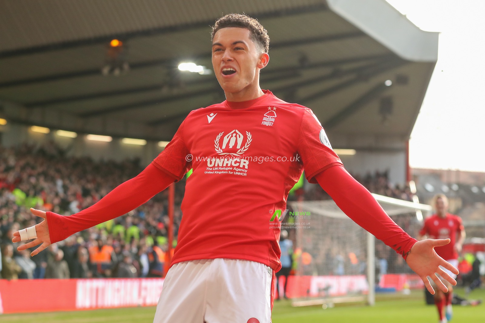 Brennan Johnson #20 of Nottingham Forest celebrates his goal to make it 1-0 during the Premier League match Nottingham Forest vs Leeds United at City Ground, Nottingham, United Kingdom, 5th February 2023

(Photo by Gareth Evans/News Images)