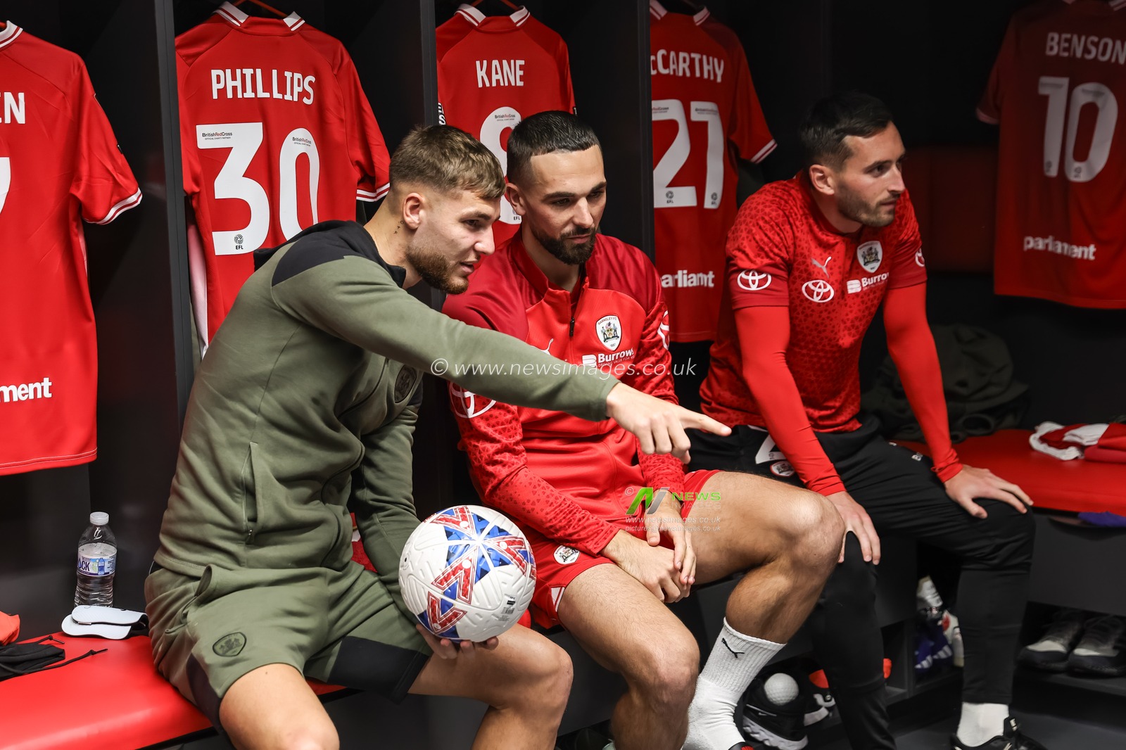 John Mcatee #45 of Barnsley and Adam Phillips #30 of Barnsley playing baskets in the home dressing room during the Emirates FA Cup 1st Round match Barnsley vs Horsham FC at Oakwell, Barnsley, United Kingdom, 3rd November 2023

(Photo by Mark Cosgrove/News Images)