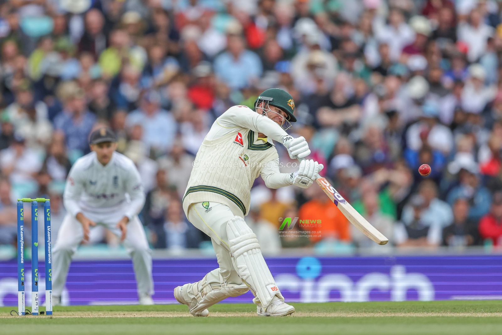 David Warner of Australia hits the ball for four runs during the LV= Insurance Ashes Fifth Test Series Day Four match England vs Australia at The Kia Oval, London, United Kingdom, 30th July 2023

(Photo by Mark Cosgrove/News Images)